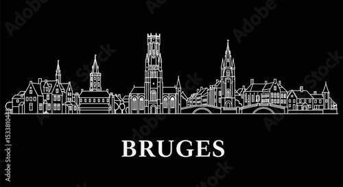 Bruges Skyline with Belgium Landmark Icon Vector.