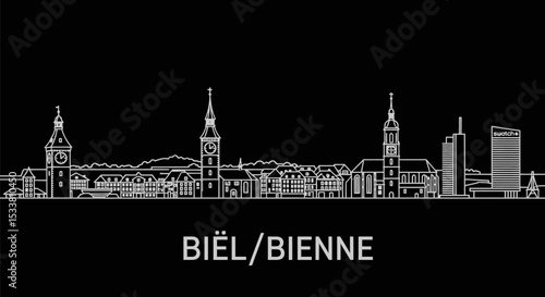 BielBienne with Switzerland Skyline Vector, and Outline.