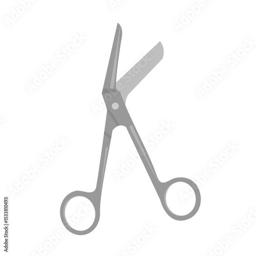 Medical scissors for cutting bandages,
essential tool in wound treatment,
used in doctor and first aid,
equipment set, flat design style