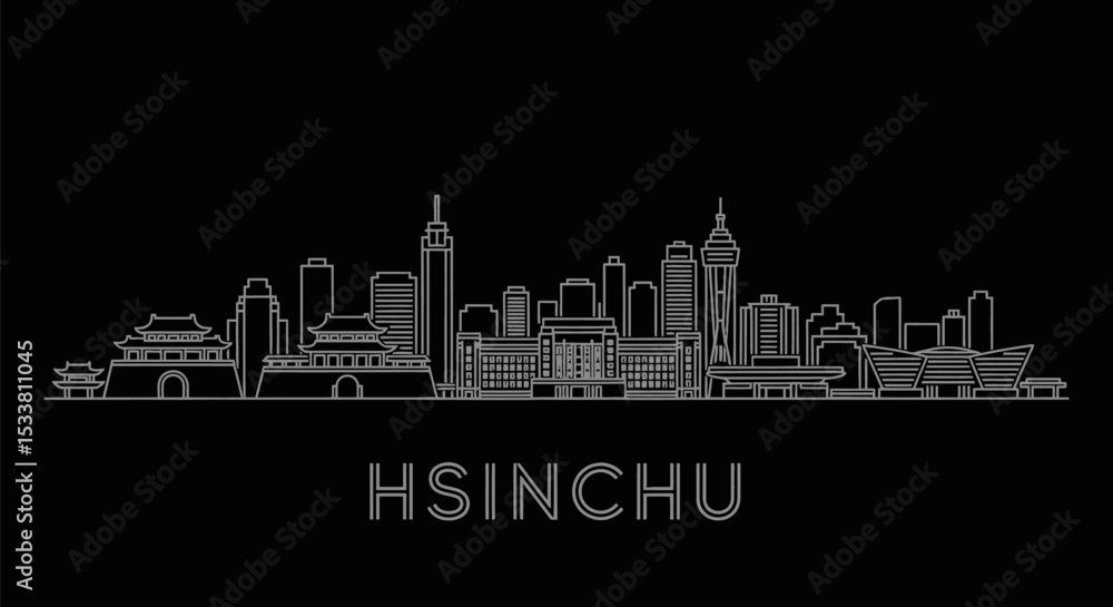 Fototapeta premium Hsinchu Skyline Cityscape Illustration Taiwan.