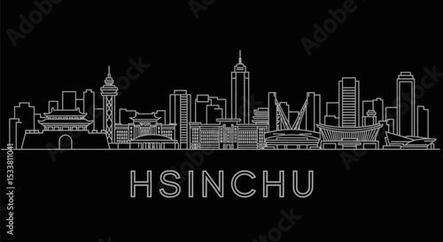 Hsinchu Taiwan Skyline Outline Silhouette.