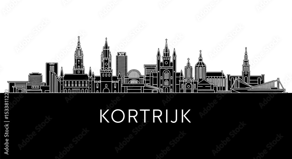Obraz premium Kortrijk Skyline Belgium City Silhouette.