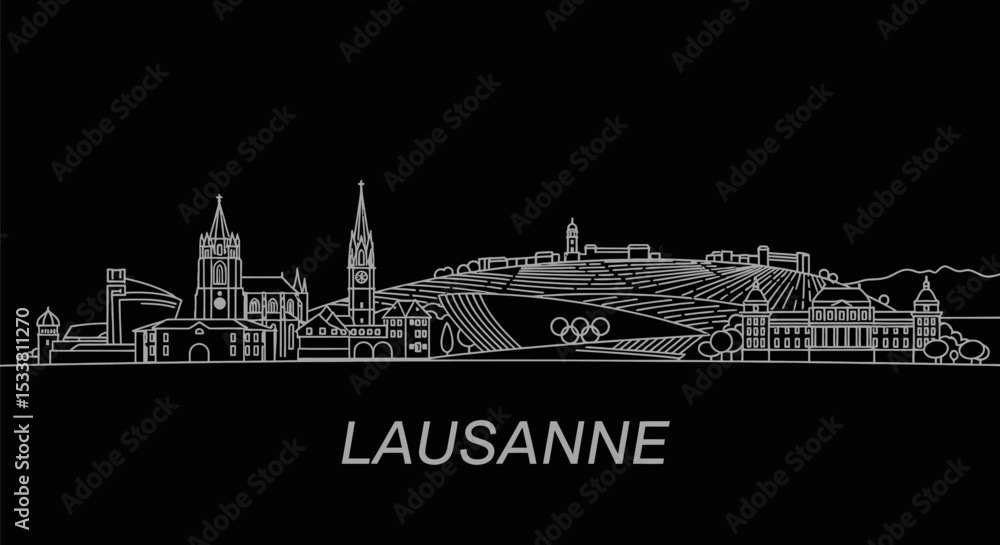 Obraz premium Lausanne Skyline with Switzerland, and Vector Line Art.