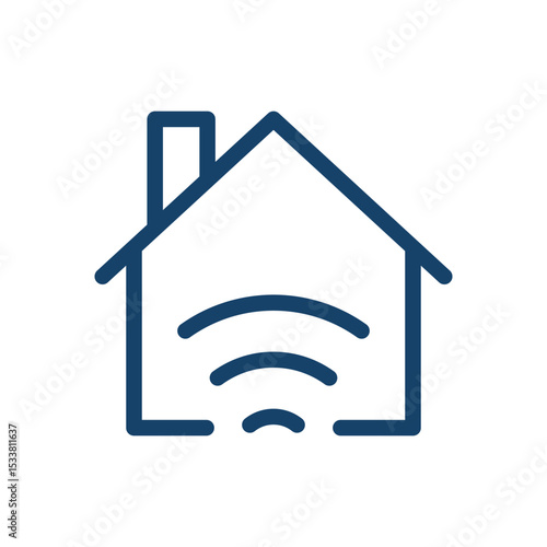 Smart home icon, line style symbol of connected house system, wireless automation and remote control, heating, security, convenience and energy saving flat vector illustration.