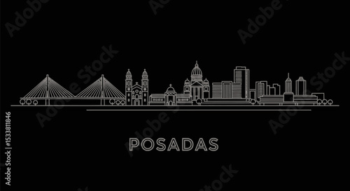Posadas Skyline Outline with Argentina Cityscape.