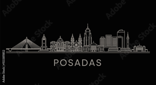 Posadas Skyline Vector with Argentina Cityscape, and Minimal.