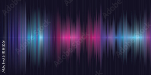 Abstract colorful bright rays and sound waves on dark blue background graphic illustration.