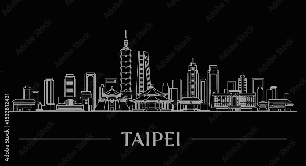 Obraz premium Taipei Skyline Outline with Taiwan Cityscape Minimal.