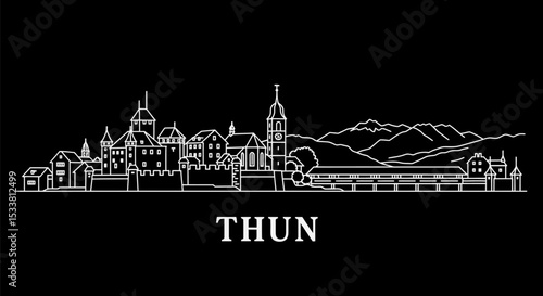 Thun with Switzerland Skyline, and Minimal Vector.