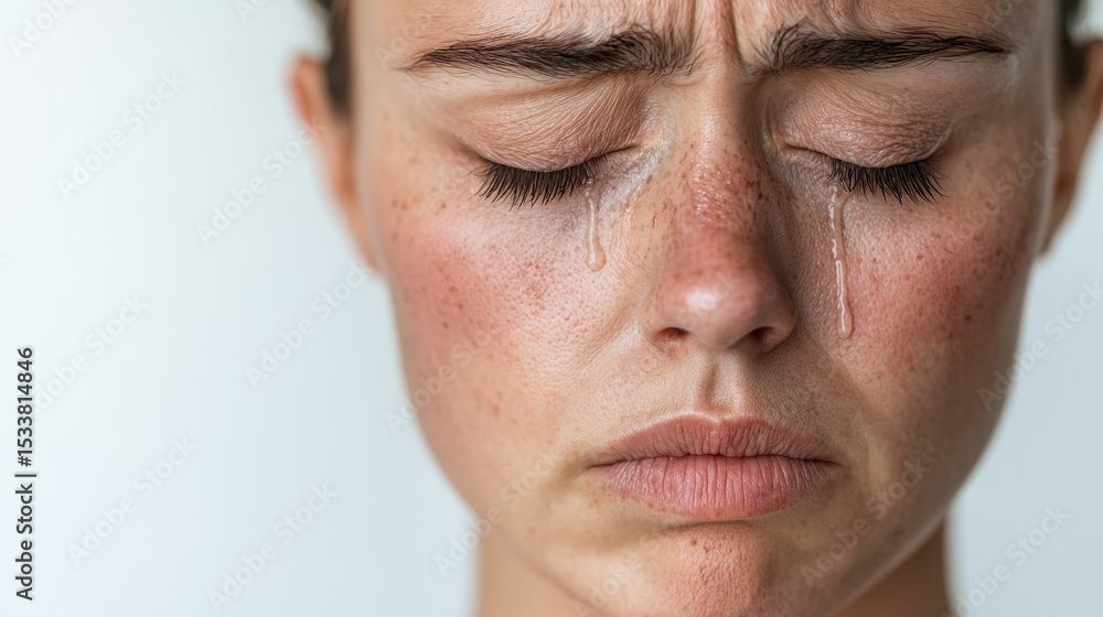Obraz premium A close-up shot of a person shedding tears, showing deep sadness and emotion