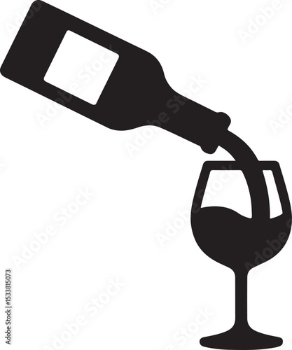 Silhouette vector of pouring wine from a bottle into a glass, perfect for bar, party, or wine-themed designs.