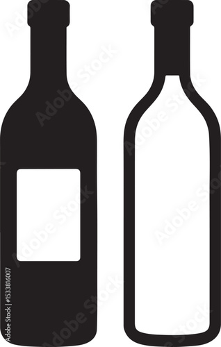 Silhouette vector of red and white wine bottle combo, ideal for winery, bar menu, or elegant beverage design.
