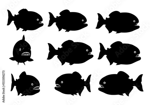 Piranha silhouettes dangerous predatory fish