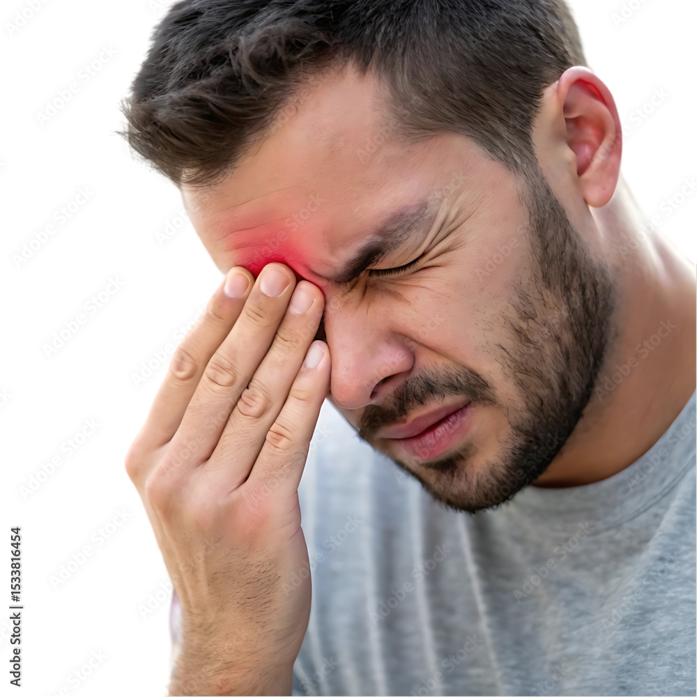 Obraz premium Migraine Headache: Man Suffering Severe Head Pain, Symptom Relief