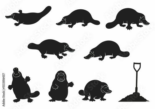 Platypus characters animal with shovel cartoon