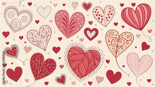 Wallpaper Mural Hand drawn heart shape holiday background with abstract hearts. Seamless light pattern Torontodigital.ca
