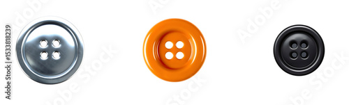 Assorted Clothing Buttons: Silver, Orange, and Black Fasteners for Apparel

