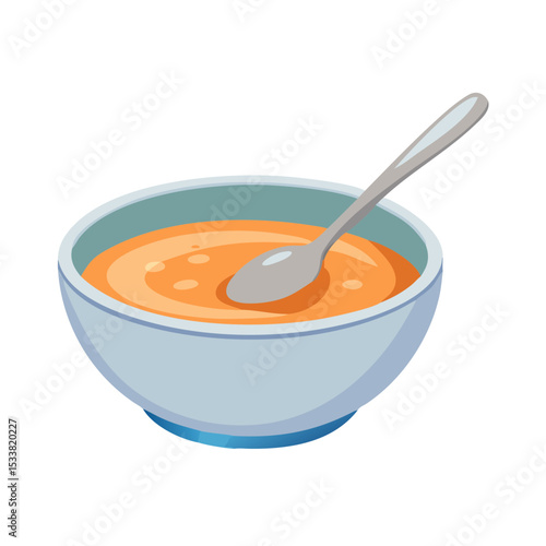 Vector illustration of a deep soup bowl with spoon, isolated on white background