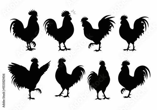 Rooster silhouettes animal farm fowl bird