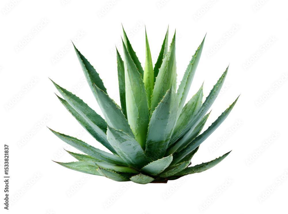 Fototapeta premium Lush green agave plant isolated on black background, Isolated On Transparent Background