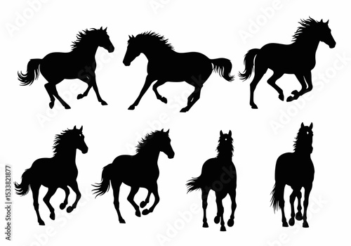 Running horse silhouettes equine animal black shape