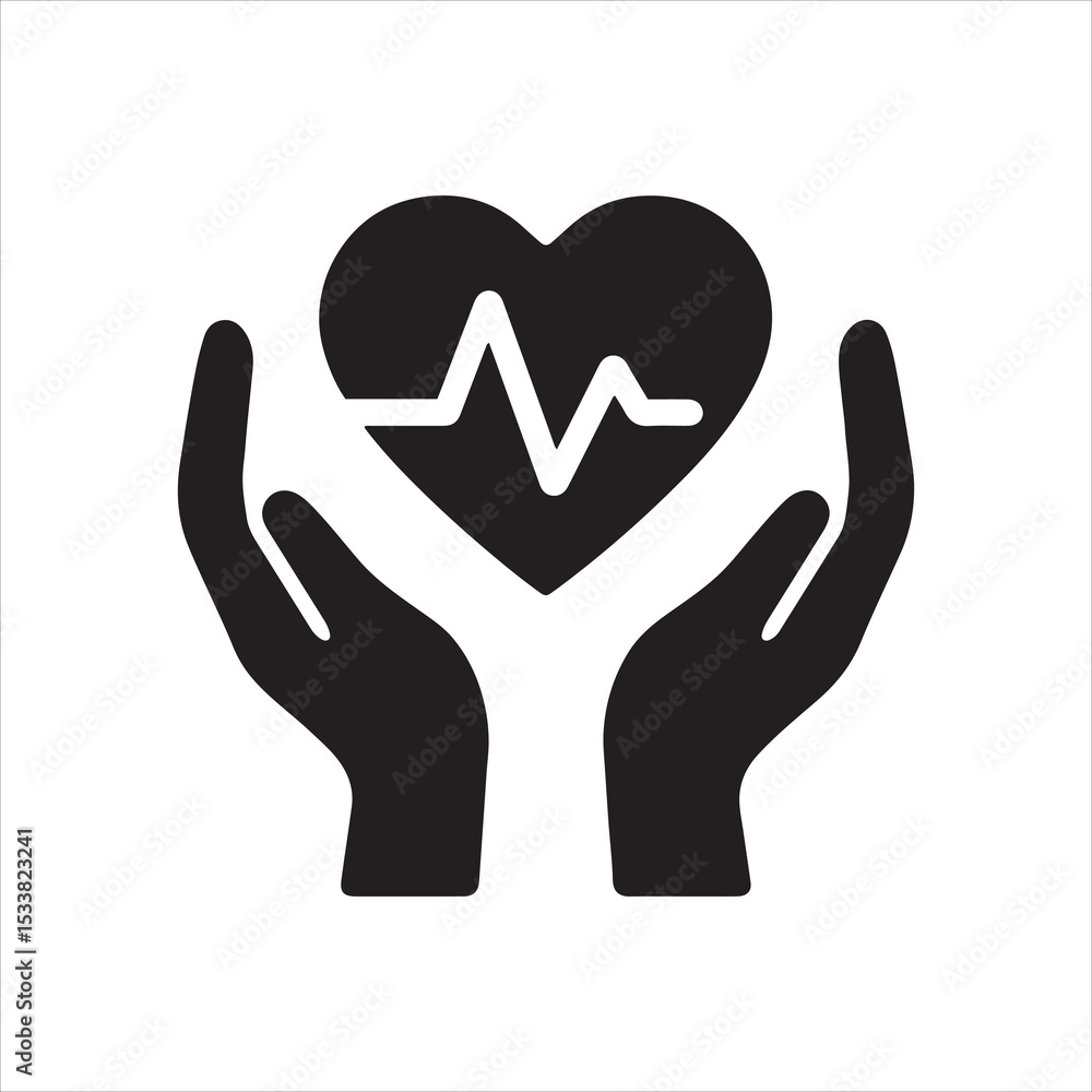 Hands Holding Heartbeat Icon design with white background Hands Holding Heartbeat Icon design with white background