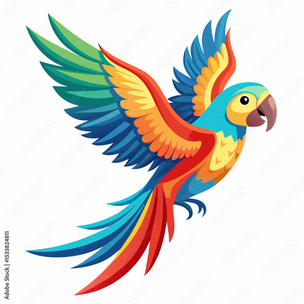 Obraz premium Colorful macaw parrot flying illustration vector tropical bird design