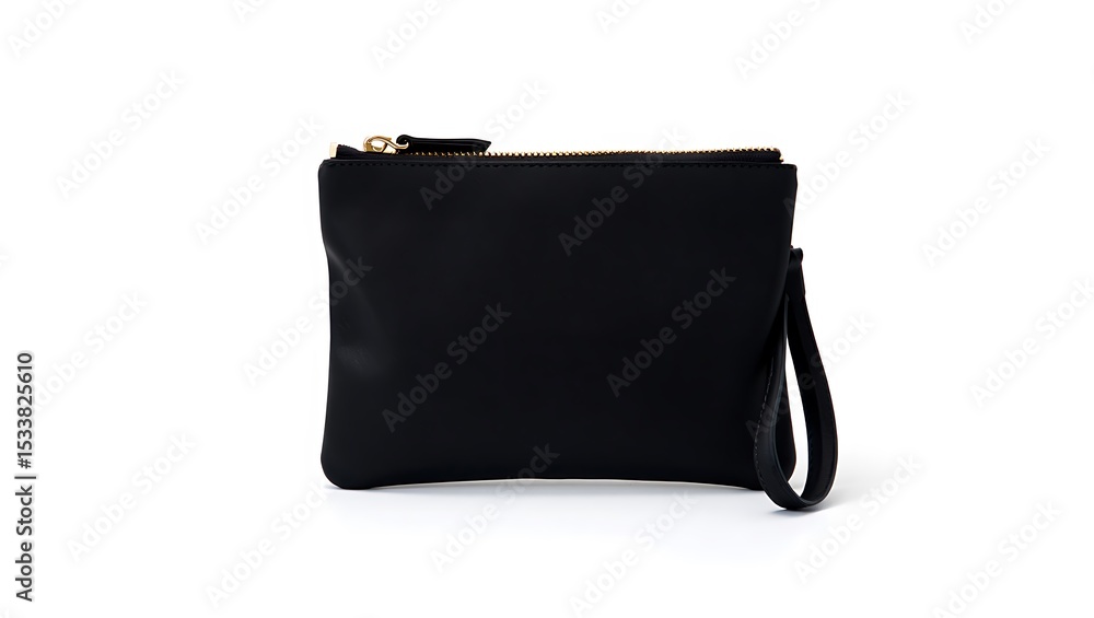 Fototapeta premium Black leather zipper pouch with wrist strap