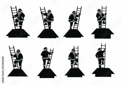 Santa Climbing Ladder to Roof Silhouette