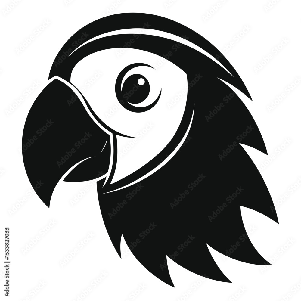 Fototapeta premium Monochrome parrot head displays sharp feathering and a sturdy beak in profile