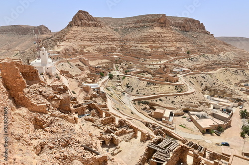 Aerial View of the Historic Berber Village of Chenini in Tataouine District, Tunisia