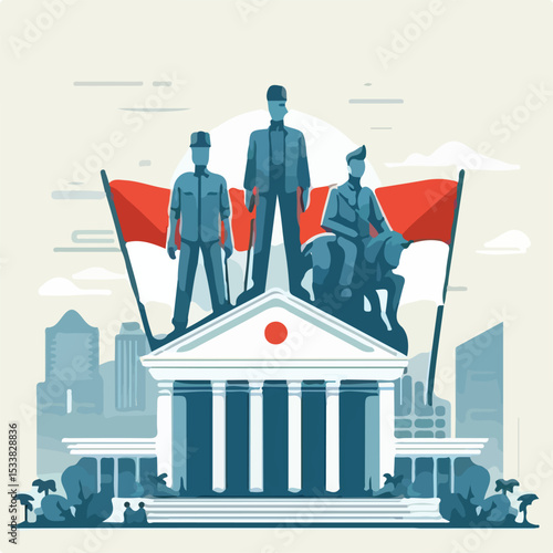 Indonesian republic heroes with simple and minimalist flat design using a white background