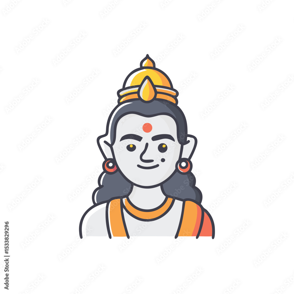 Illustrated portrait of a hindu deity king wearing a crown Illustrated portrait of a hindu deity king wearing a crown