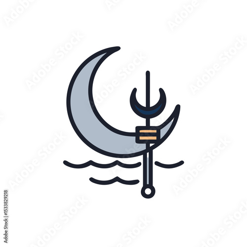 Crescent moon trident ocean mystical symbolism design