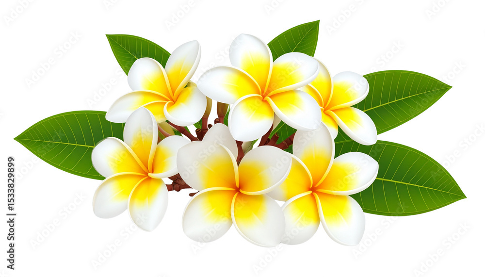 Fototapeta premium frangipani, Plumeria flowers with leaves, isolated on transparent background