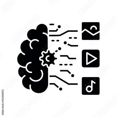 Generative AI black glyph icon.