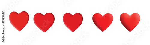 Minimalist Design of Five Red Hearts in a Horizontal Row on White Background
