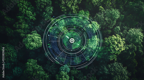 Aerial View of Forest with Digital Overlay