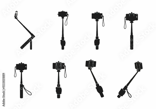 Selfie sticks in different poses for content creation