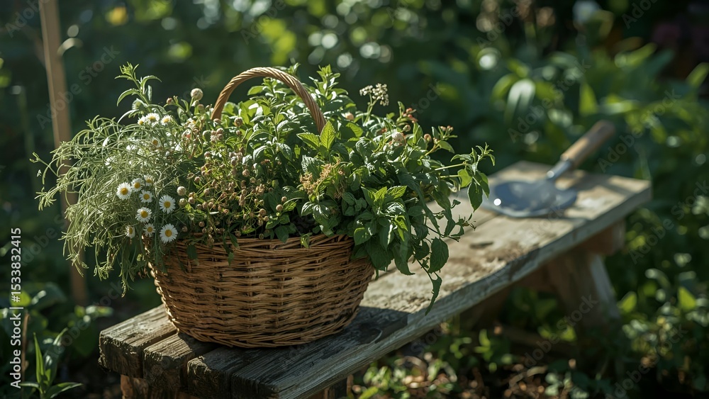 Fototapeta premium Herbal harvest in photorealistic eco scene.