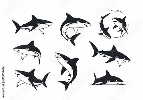 Shark silhouette set marine animal aquatic predator