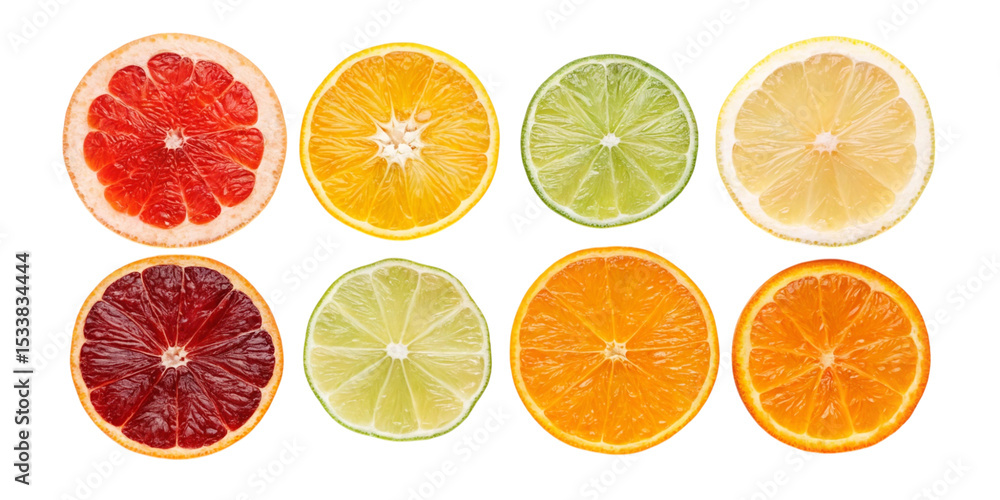 Fototapeta premium Assorted citrus fruit slices isolated on transparent background