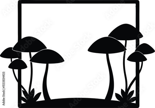 Silhouette Of A Square Frame With Mushrooms - Nature Inspired Digital Art