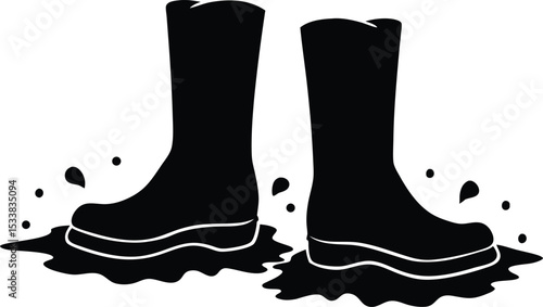 Silhouette Of Boots Standing In Mud - High Quality Vector Graphic