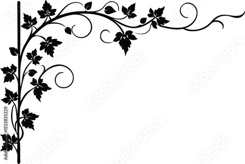 Silhouette Of Corner Border With Fall Vines - Professional Grade Image