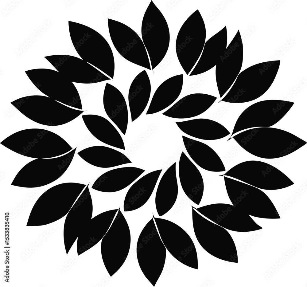 Fototapeta premium Silhouette Of Overlapping Leaves In Circle Layout - Premium Design Element