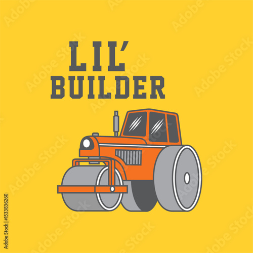 Lil Builder tractor hand drawn illustration vector