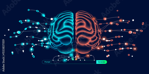 Illustration of abstract stream information. Generate image, video from prompt concept. Big data, technology, AI, data transfer, data flow, generative ai, large language model, ai brain background