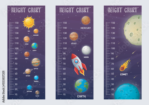 Kids height chart with solar system planets