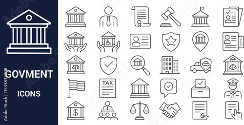 Government Icons A Comprehensive Set of Line Art Graphics for Websites and Applications